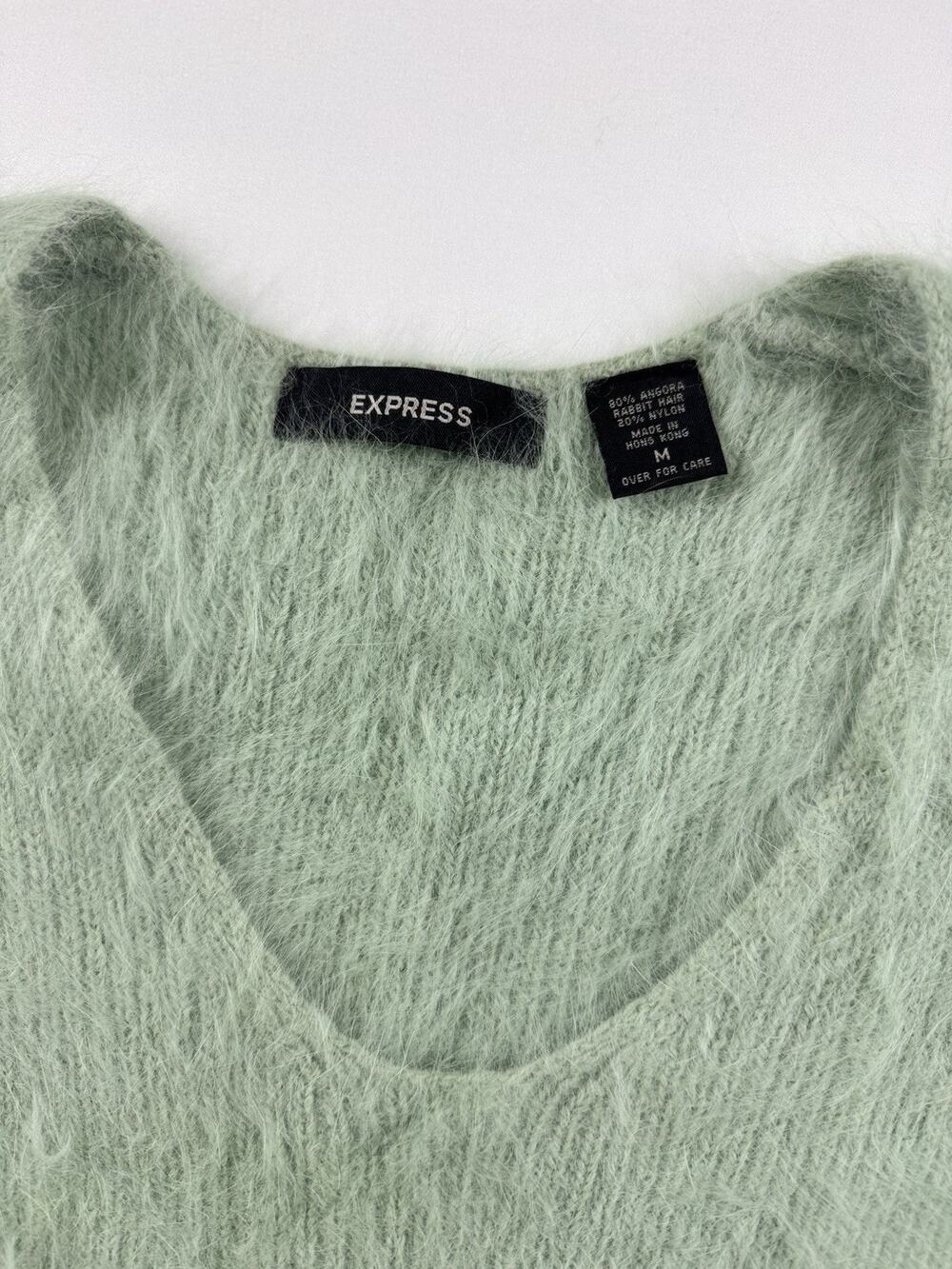 Express 80% Angora Pullover Sweater Soft Green Fuzzy Halo Plush Fluffy Dreamy